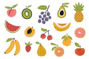 Set of simple fruits in the style of nursery art. Cute fruit for stickers, posters, cards, invitations and nursery room decor in boho style. vector