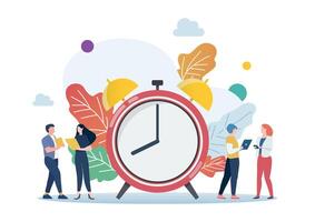 Tiny business people with alarm clock flat style vector