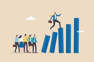 Taking initiative to win business competition, determination or entrepreneurship to overcome difficulty and success, courage or challenge concept, businessman taking initiative to climb growth graph. vector