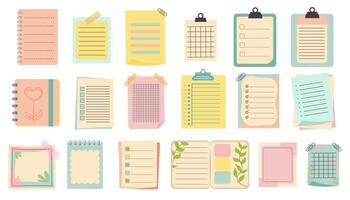 Set of planners, note paper templates. Cute memo template collection. Colorful notebook empty pages for kids, school or office. vector
