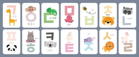 learn hangul south Korea alphabet flash card vector