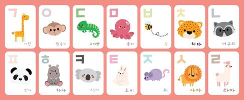 learn hangul south Korea alphabet flash card vector