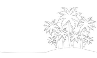 Palm trees one line continuous. Line art Tropical island. Hand drawn art. vector