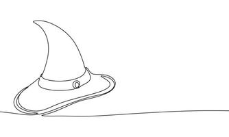 Witch hat one line continuous. Witch cap line art. Hand drawn art. vector