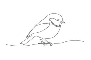 Continuous one-line drawing bird sitting on a tree branch. vector