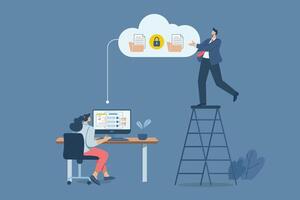 Organizing important information and storing company or organization data in secure cloud technology, With global online connections. design illustration. vector