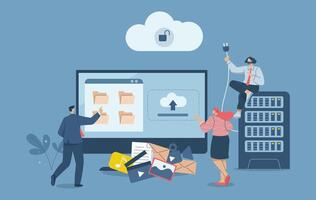 Organizing important information and Storing company or organization data in secure cloud server technology, Protection of corporate databases and sensitive personal data in computer. vector