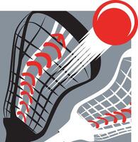 template for a logo with two lacrosse sticks and a red ball on a gray background. vector