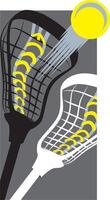 template for a logo with two lacrosse sticks and a yellow ball on a gray background. vector