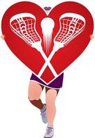 A girl who loves the game of lacrosse has a big heart in her hands. vector