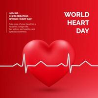 3D banner World Heart Day with a red heart symbol, emphasizing health and cardiology. Promoting awareness and medical care for heart disease. Not AI. vector
