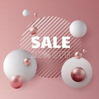 A stunning 3D banner design with a pink and gold color palette. Shiny metallic balls and spheres create a futuristic and celebratory atmosphere. Perfect for commercial promotions and sales. Not AI. vector