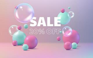 A modern and abstract sale banner background with soap bubbles in pink and green. This vibrant design is perfect for marketing and promotion. Use it for banners, posters, and product displays. Not AI. vector