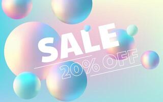 3D holographic composition with glowing balls on a neon abstract background. Modern sale banner design with geometric shapes and a minimalistic gradient. Trendy and creative element. Not AI. vector