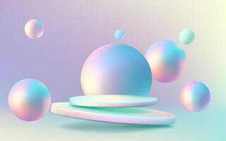 A futuristic 3D holographic podium with a neon blue sphere on an abstract background. Modern and minimalistic design with a touch of realism. Trendy and colorful element. Not AI. vector