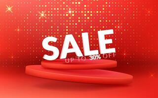 A modern and shiny podium with a red background, perfect for sales and promotions. The gold shimmer adds a touch of luxury. Use this template for marketing and advertising. Not AI. vector