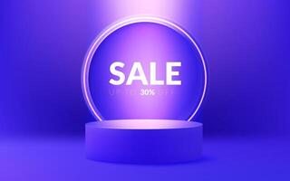 A futuristic 3D podium with purple neon lights. The pedestal creating a modern and realistic showcase. Perfect for Sale presentations, promotions, and product displays. Not AI. vector