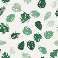 Seamless pattern of exotic leaves on a white background with tropical plants and palm tree illustrations. Ideal for summer decor, textiles, and fashion, it features lush, green foliage Not AI. vector