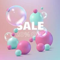 A modern and abstract sale banner background with soap bubbles in pink and green. This vibrant design is perfect for marketing and promotion. Use it for banners, posters, and product displays. Not AI. vector