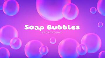 An abstract transparent soap bubbles in purple colors. The glossy spheres futuristic and iridescent effect. The design concept features a gradient background and realistic reflections. Not AI. vector