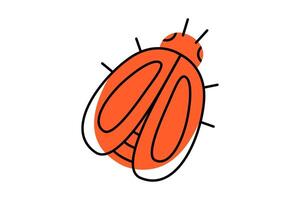 Hand drawn cute cartoon illustration of bug. Flat beetle insect in doodle style with outline. Computer software security icon. System network error. Virus alert. Repair code service. Isolated. vector