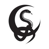 a snake on a crescent moon illustration in black and white vector