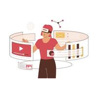 Female character using virtual reality technology vector