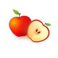 Cute isolated apple. Digital image. 3D background with clipping mask. Realistic fruit. Half an apple with seeds creative design. Abstract concept. Fruit business logotype element. Cute bright icon. vector