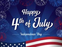 Happy 4th of July Independence Day greeting card with realistic fireworks vector