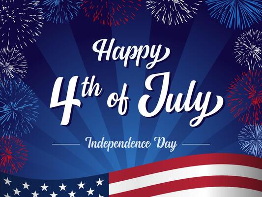 Happy 4th of July Independence Day greeting card with realistic fireworks