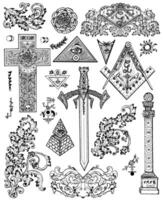 Design set with graphic drawings of mystic, religious and fantasy symbols vector