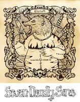 Gluttony. Latin word Gula means Obesity. Seven deadly sins concept on texture background vector