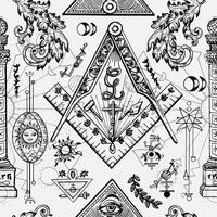 Seamless background with mason and mysterious symbols vector
