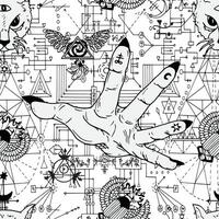 Seamless pattern with open palm and mysterious symbols vector