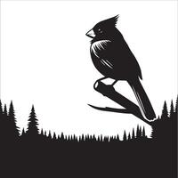 A Northern cardinal bird perched nobly on a high branch with a panoramic illustration vector