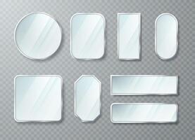 A set of realistic mirrors of different shapes with a metal frame. vector