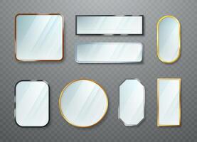 A set of realistic mirrors of different shapes with frames of different colors. vector