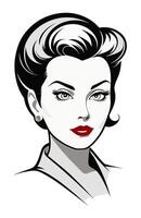 Side part hair bouffant-like volume in the front and pinned back 50s style vector
