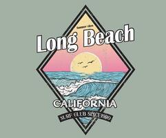 Enjoy beach life. Sunny day at the beach. Ocean wave. Palm tree retro print artwork. Long beach. Summer vibes. Surfing wave graphic print design for t shirt print, poster, sticker and other uses. vector