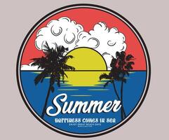 Beach sunny day graphic print design for t shirt print, poster, sticker and other uses. California palm tree. Sunny day at the beach. Ocean wave. Palm tree retro print artwork. Long beach. vector