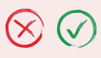 Check boxes. Correct and incorrect checkmarks are set in red and green. vector