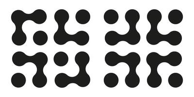 Connected dots signs. Metaball icons. Circles simple pattern. Integration abstract symbols. Point movement. Connected blobs. Metaballs transition. Flat logo. vector