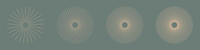 Radial circle lines. Circular lines elements. Symbol of Sun star rays. Flat Peach Fuzz design elements. Spokes with radiating stripes. Abstract illusion geometric shape. vector