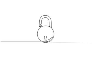 Padlock in one continuous line drawing. Isolated on white background illustration. Pro vector