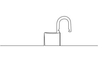 Padlock in one continuous line drawing. Isolated on white background illustration. Pro vector
