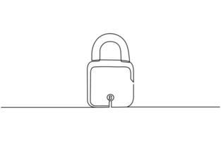 Padlock in one continuous line drawing. Isolated on white background illustration. Pro vector