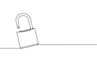Padlock in one continuous line drawing. Isolated on white background illustration. Pro vector