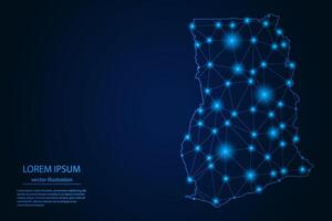Abstract image Ghana map - With Blue Glow Dots And Lines On Dark Gradient Background, 3D Mesh Polygon Network Connection. vector