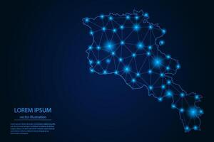Abstract image Armenia map - With Blue Glow Dots And Lines On Dark Gradient Background, 3D Mesh Polygon Network Connection. vector