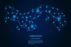 Abstract image Panama map - With Blue Glow Dots And Lines On Dark Gradient Background, 3D Mesh Polygon Network Connection. vector